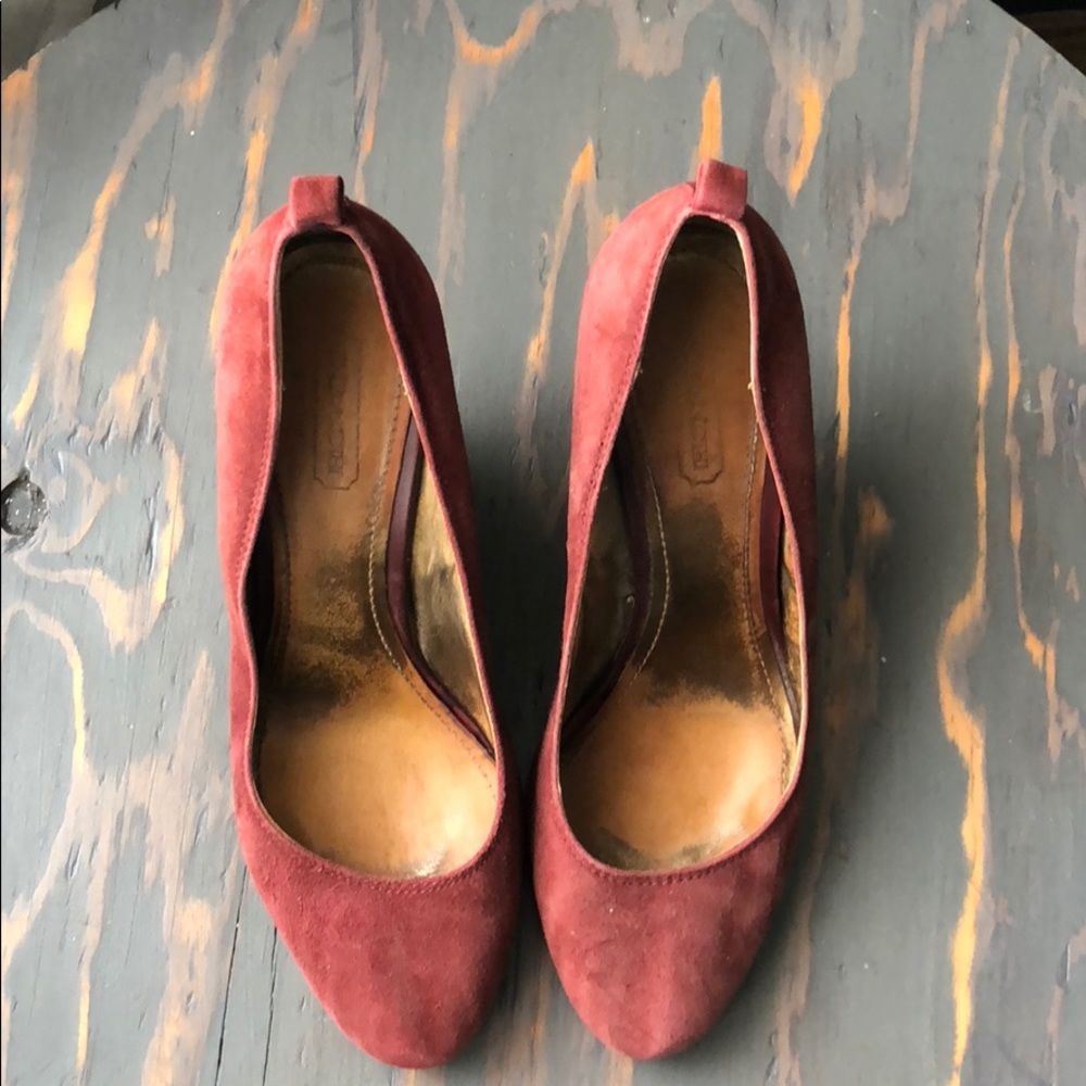 Coach suede wedge heels, burgundy, size 8.5 - Picture 2 of 6